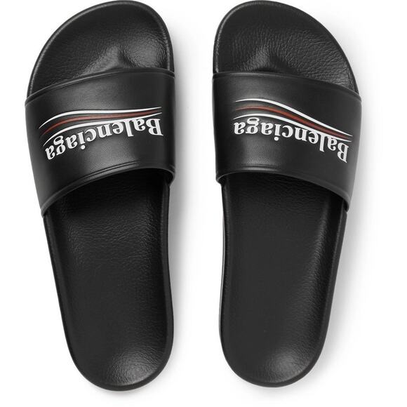 Balenciaga Black Leather Campaign Logo Slide Pool Sandal Flip Flop Flat 44 11 main image 8